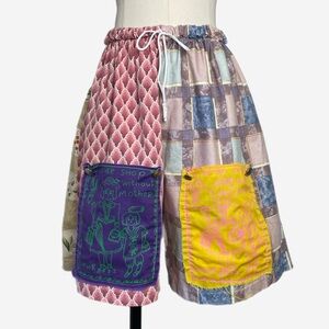 Handmade vintage fabric shell patchwork high waist shorts beachy art to wear M/L